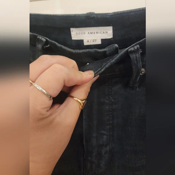 Good American "Good Waist" 27 dark distressed straight leg hem cut Jean - Picture 5 of 5